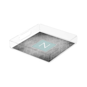 Teal Vintage Damask Monogram Vanity Tray