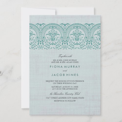 Teal Vintage Damask Wedding Invitation
