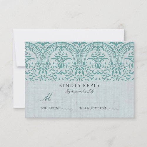 Teal Vintage Damask Wedding RSVP