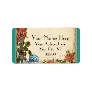 Teal Vintage Eiffel Tower Rose Matching Address Label