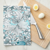 L Kitchen Dish Towels, Teal Vintage Floral Kitchen Dish Towels