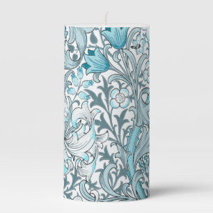 Teal vintage floral art noveau pillar candle