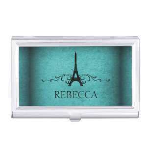 Teal Vintage French Flourish Business Card Holder