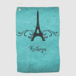 Teal Vintage French Flourish Golf Towel at Zazzle