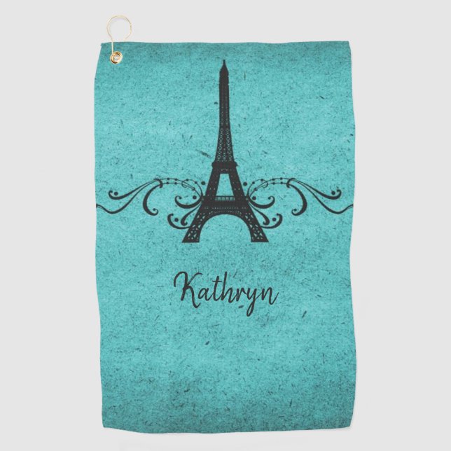 Teal Vintage French Flourish Golf Towel (Front)