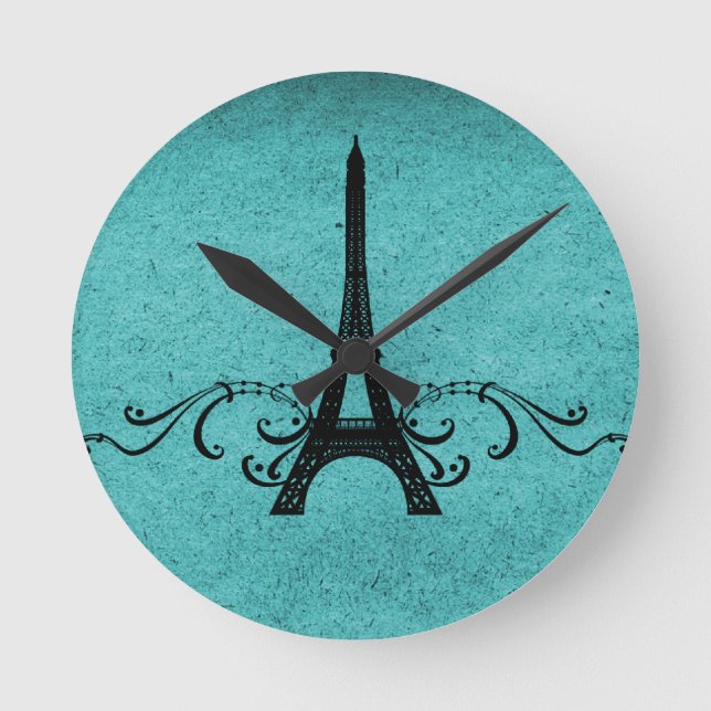Teal Vintage French Flourish Round Clock (Front)