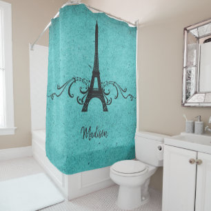 Teal Vintage French Flourish Shower Curtain