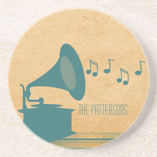 Teal Vintage Gramophone Coaster (Front)