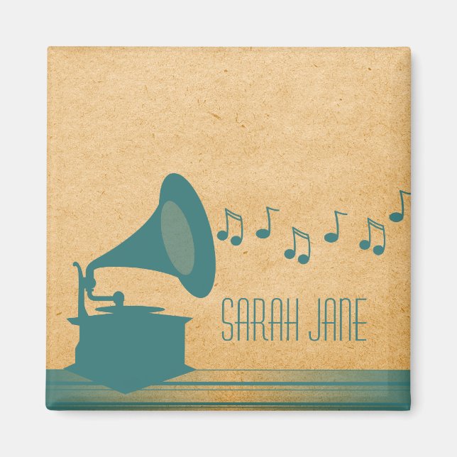 Teal Vintage Gramophone Magnet (Front)