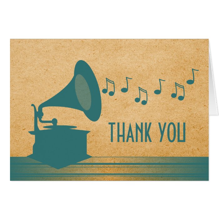 Teal Vintage Gramophone Thank You Card