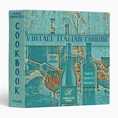 Teal Vintage Italian Recipes Cookbook 3 Ring Binder