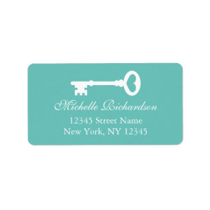 Teal vintage key to my heart wedding address label