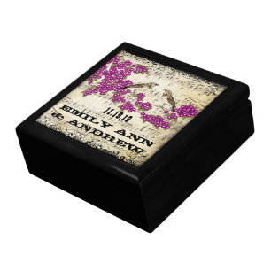 Teal Vintage Luv Bird Purple Cherry Blossom Branch Gift Box