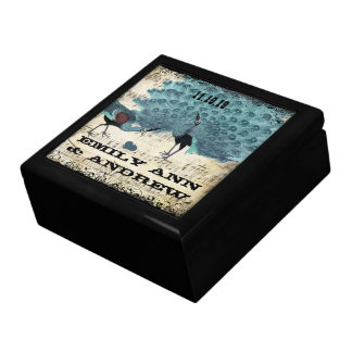 Teal Vintage Luv Bird Purple Cherry Blossom Branch Gift Box