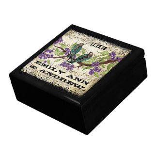 Teal Vintage Luv Bird Purple Cherry Blossom Branch Keepsake Box
