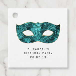 Teal Vintage Masquerade Mask and Damask Favor Tags