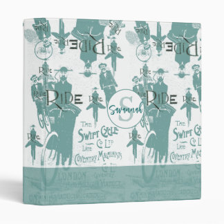 Teal Vintage Poster Art Funky Bicyclist Pattern Binder