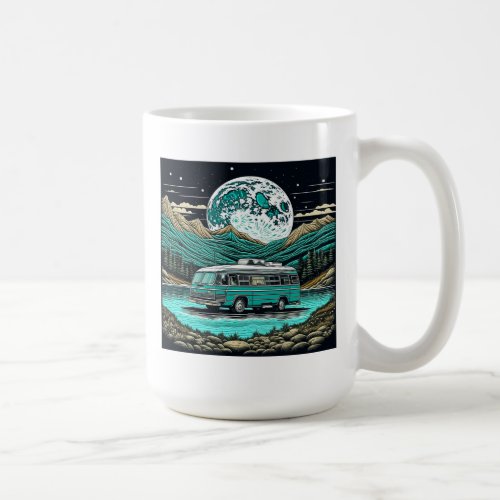 Teal Vintage RV Camper in the Mountains Retro Coffee Mug