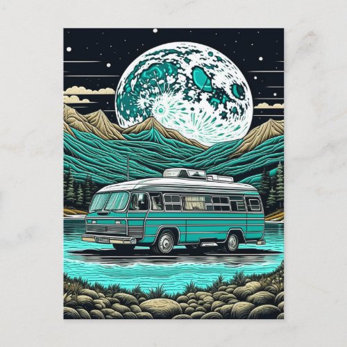 Teal Vintage RV Camper in the Mountains Retro Postcard