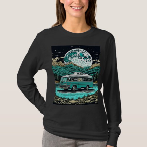 Teal Vintage RV Camper in the Mountains Retro T_Shirt