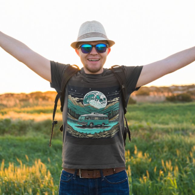 Teal Vintage RV Camper in the Mountains Retro T-Shirt (Creator Uploaded)