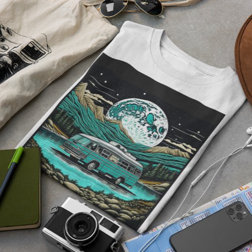 Teal Vintage RV Camper in the Mountains Retro T_Shirt