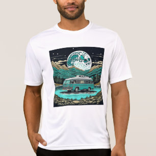 Teal Vintage RV Camper in the Mountains Retro T-Shirt