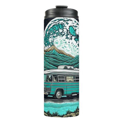 Teal Vintage RV Camper in the Mountains Retro Thermal Tumbler
