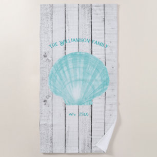 Teal Vintage Scallop Shell Beach Towel