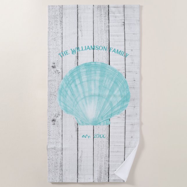 Teal Vintage Scallop Shell Beach Towel (Front)