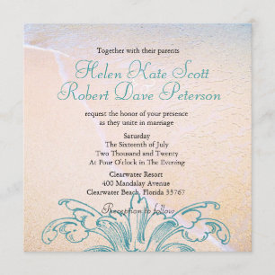 Teal Vintage Sea Shell Scroll Beach Wedding Invite