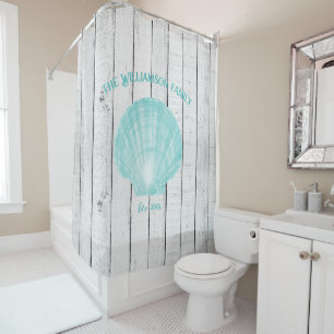 Teal Vintage Shell Shower Curtain