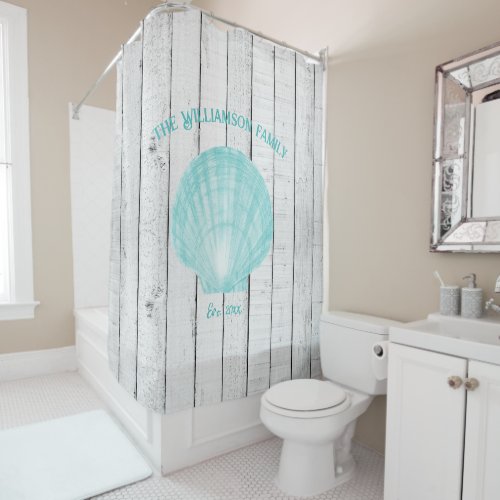 Teal Vintage Shell Shower Curtain
