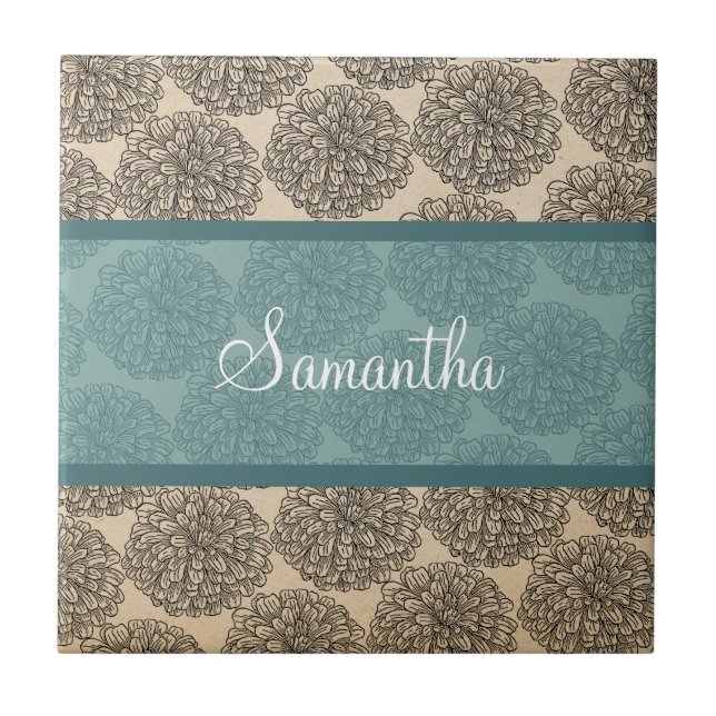 Teal Vintage Zinnia Tile (Front)