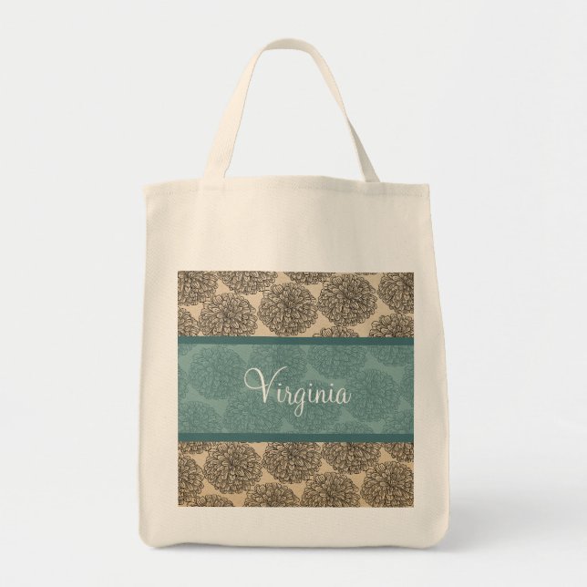 Teal Vintage Zinnia Tote Bag (Front)