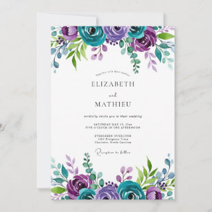 Teal Violet Majestic Botanical Wedding Invitation