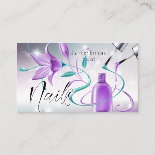 Teal  Violet Nail Artist Professional Salon Spa Business Card