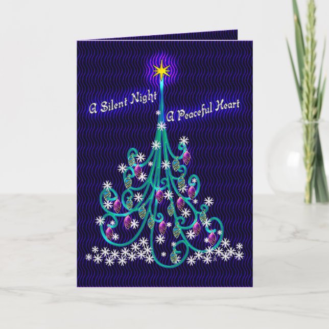 Teal & Violet Tree (Personalized Xmas Card) Holiday Card (Front)