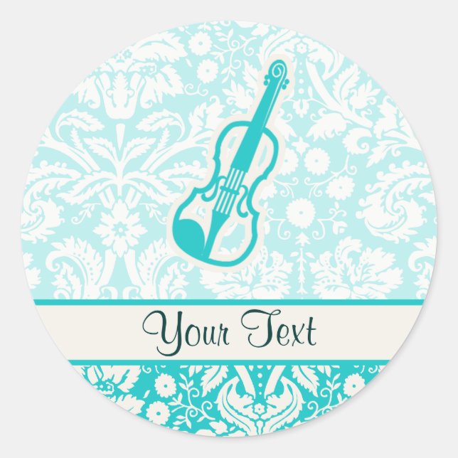 Teal Violin Classic Round Sticker (Front)
