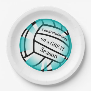 Teal Volleyball Paper Party Plates