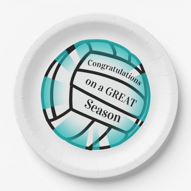 Teal Volleyball Paper Party Plates (Front)