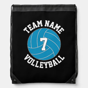 Teal Volleyball Team Name and Player Number Custom Drawstring Bag