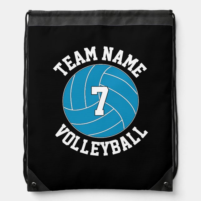 Teal Volleyball Team Name and Player Number Custom Drawstring Bag (Front)