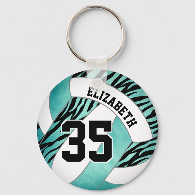 teal w zebra stripes accent girls volleyball keychain (Front)