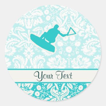 Teal Wakeboarder Classic Round Sticker by SportsWare at Zazzle