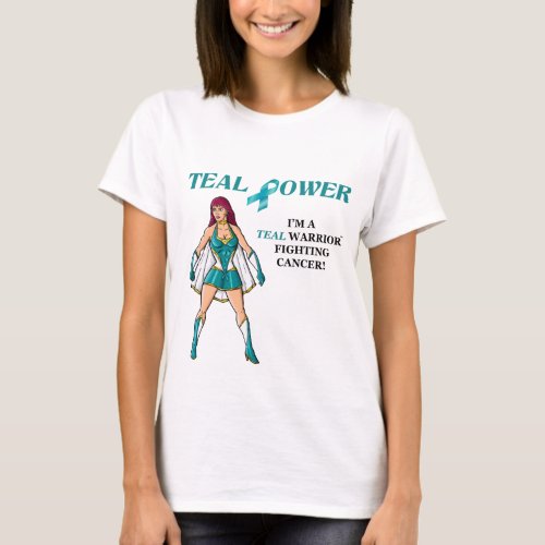 Teal Warrior T_Shirt Ovarian Cancer Design 2