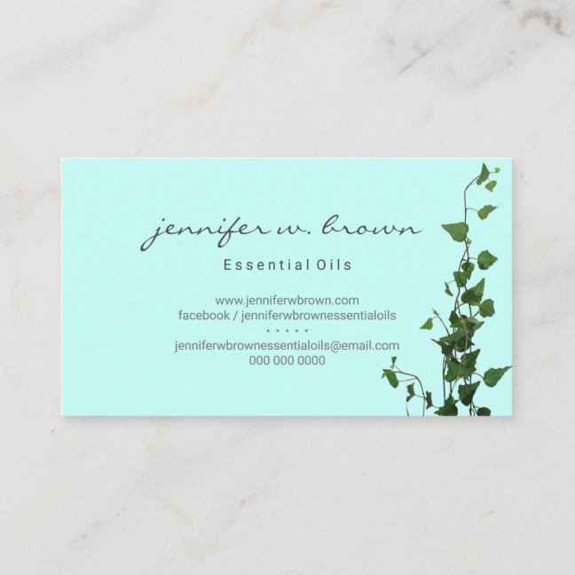 Teal Water Blue Ivy Plant Leaf Business Card