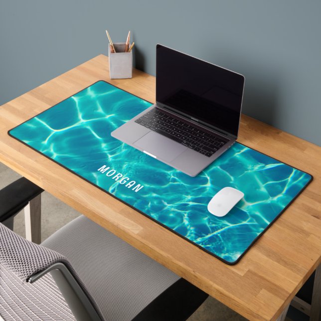 Teal Water, Personalize White Name Desk Mat (Office 2)