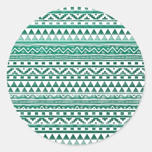 Teal Watercolor Abstract Aztec Tribal Print Pattrn Classic Round Sticker