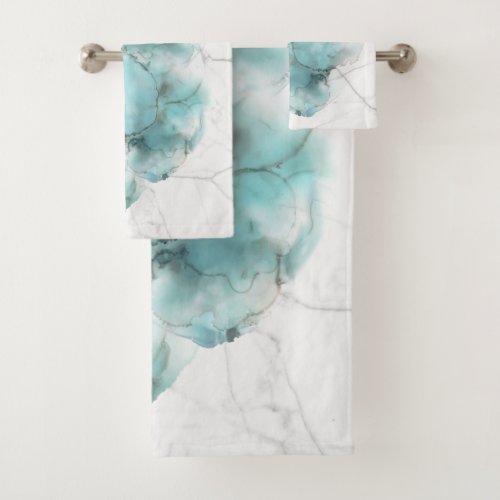 Teal Watercolor Abstract Bathroom Towel Set
